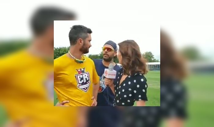 Yuvraj Singh, Yuvraj Singh Lovingly Crashes Ben Cutting-Erin Holland's Interview, Toronto Nationals vs Edmonton Royals, Global T20 Match, Global T20 Match Canada, Global T20 2019