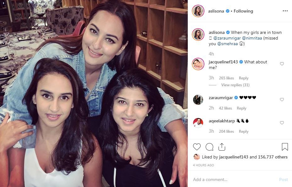 Jacqueline Fernandez' FOMO comment on Sonakshi Sinha's Instagram post