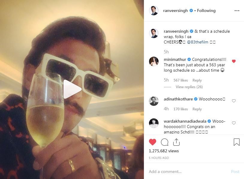 Mini Mathur's comment on Ranveer Singh's Instagram post