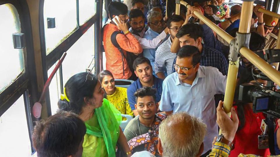 Arvind Kejriwal Boards Dtc Buses, Seeks Feedback From Women About Free 