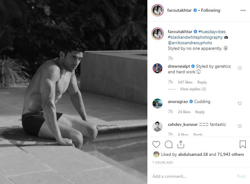 Drew Neal's comment on Farhan Akhtar's Instagram post