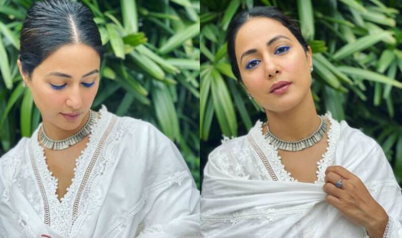 Hina Khan Looks Ethereal In Her White Chikankari Suit And That Blue Eye Liner Is A Winner 