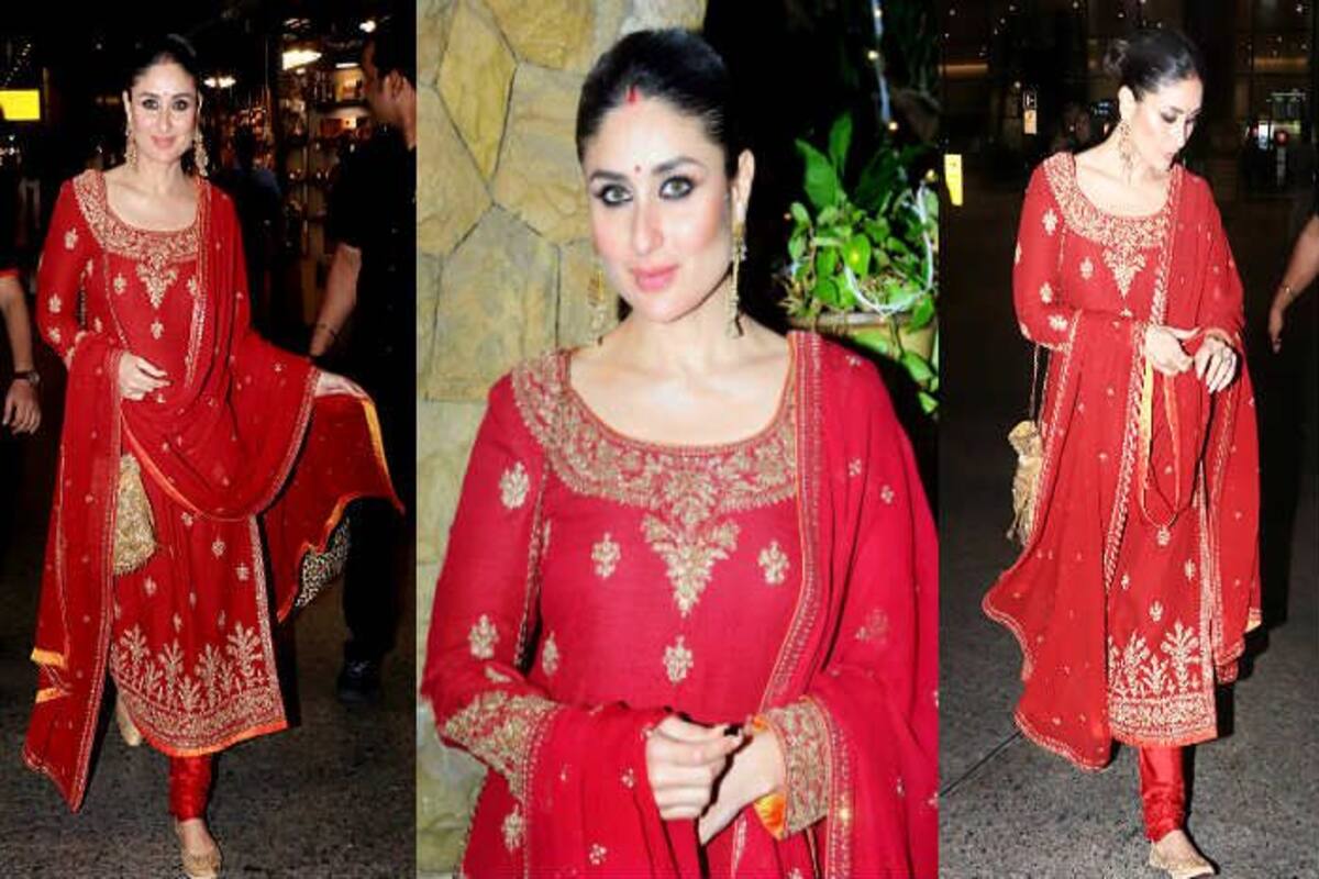 Kareena Kapoor Khan Gets Ready At Airport In A Lovely Red Suit For Cousin Armaan Jain S Roka Ceremony Video India Com Kareena kapoor khan wears royal blue just like a royal would. kareena kapoor khan gets ready at