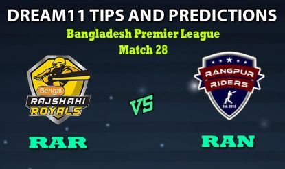 Dream11 Team Prediction Rajshahi Royals Vs Rangpur Rangers Bangladesh Premier League 19 Rar Vs Ran Match 28 Rangpur Rangers V Rajshahi Royals Cricket Prediction Tips For Todays Match Rar Vs Ran