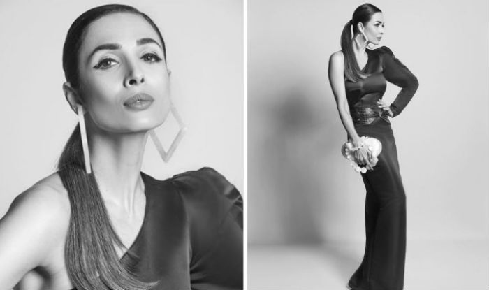 Malaika Arora Looks Uber Hot In Satin Black Gown As She Sensuously Poses For Monochrome 9496