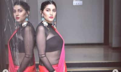 400px x 237px - Sexy Blouse And Red Saree: Haryanvi Dancer Sapna Choudhary Flaunts Toned  Body in Sexy See-Through Blouse And Red Saree