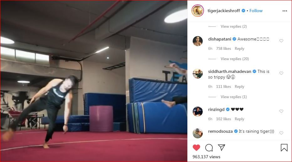 Disha Patani's comment on Tiger Shroff's Instagram post