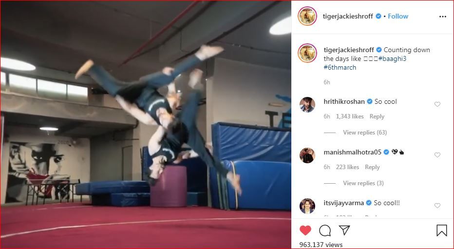 Hrithik Roshan's comment on Tiger Shroff's Instagram post
