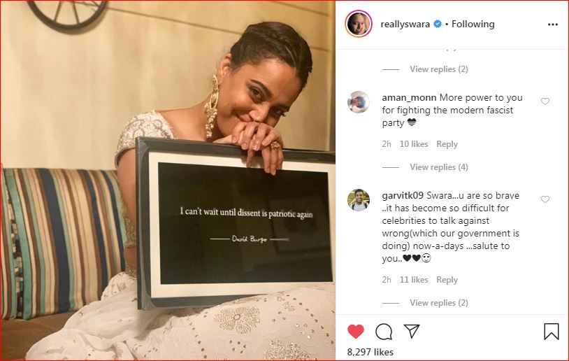 Compliments on Swara Bhasker's post