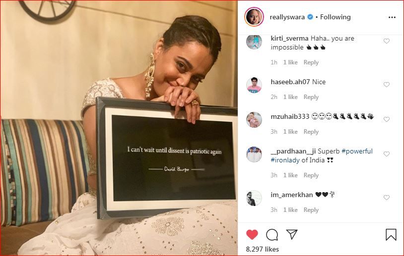 Compliments on Swara Bhasker's post