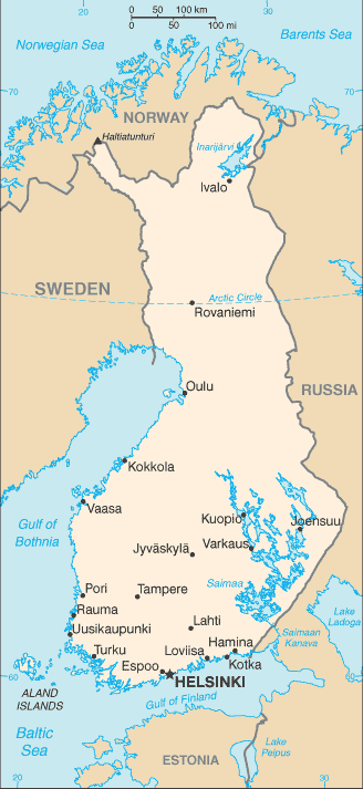 Map showing Finland and Estonia
