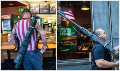 Handelsmerk Malaise De vreemdeling Anti-Lockdown Protesters Enter North Carolina Sandwich Shop Armed With Guns  & Rocket Launcher