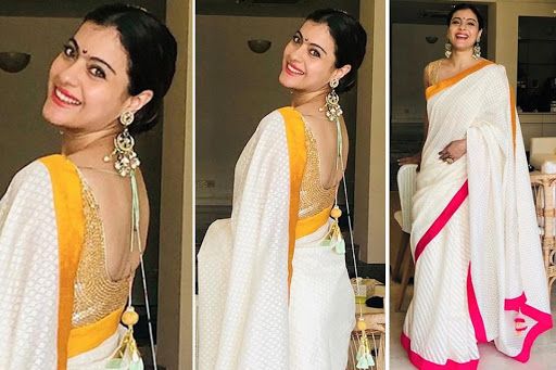 Kajol Looks Absolutely Stunning in White Saree And Perfect Chandbalis ...