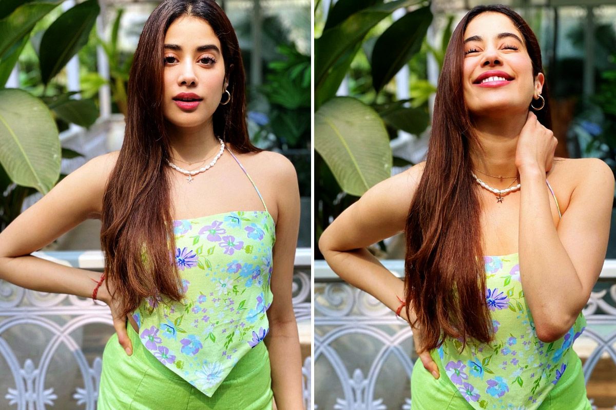 Janhvi Kapoor In Rs 8K Mint Green Floral Bandeau Scarf Top And Trousers Is A Breath Of Fresh Air