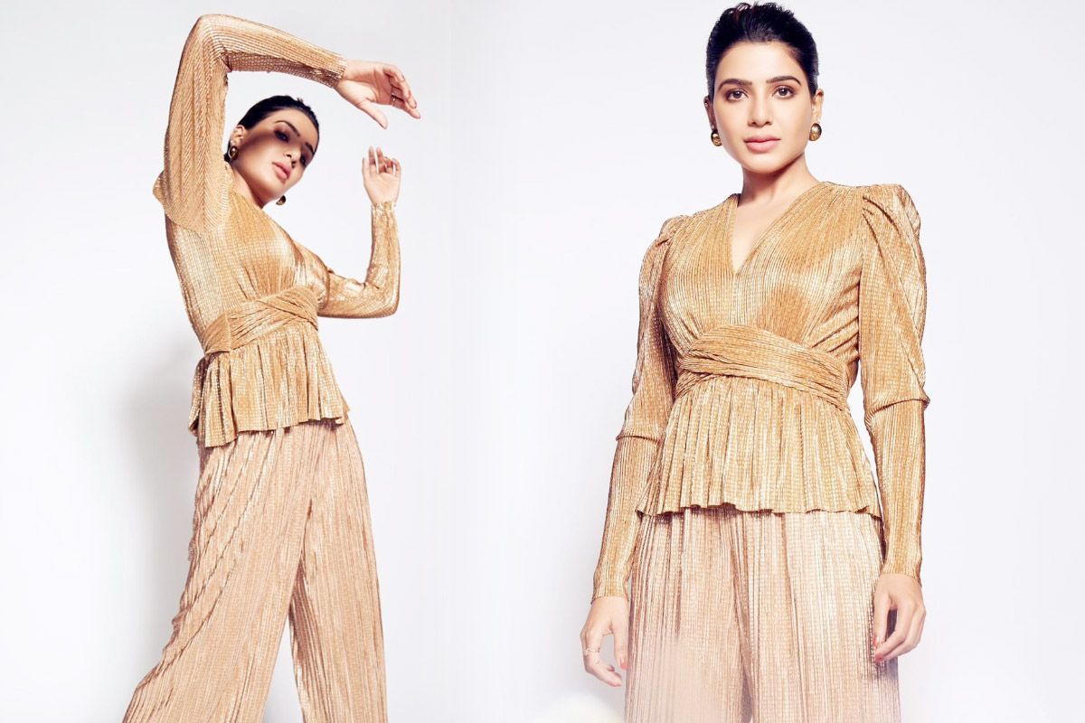 Samantha Akkineni Looks Classy In A Golden Pleated Outfit Worth Rs 85K As She Hits 14 Million Followers