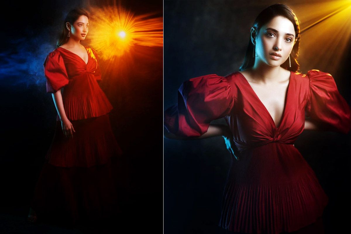 Tamannaah Bhatia Looks Straight Out Of A Fairy Tale In A Balloon Sleeve Red Frill Dress Worth Rs 20K