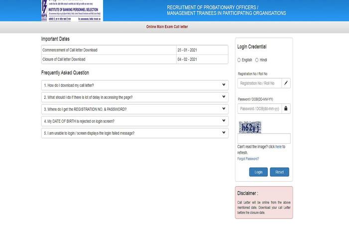 IBPS PO Mains 2021 Admit Card