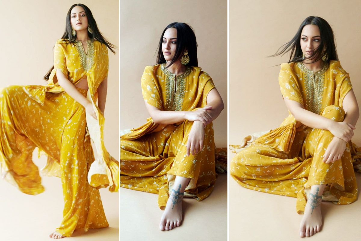 Sonakshi Sinha Paints The Town Yellow in an Embroidered Cape Set from the Shelves of Arpita Mehta Worth Rs 39K