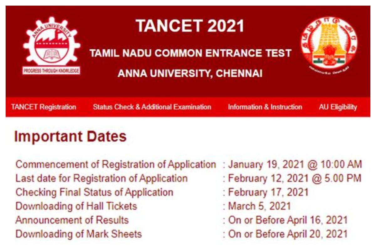 TANCET 2021: Anna University Releases Application Form at annauniv.edu,  DIRECT LINK and Other DETAILS HERE | India.com