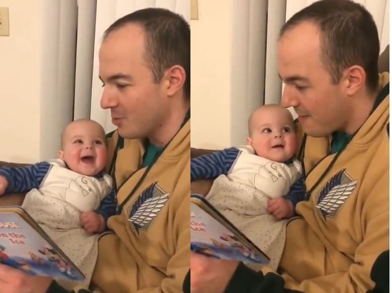 Goofy Father Uses Hilarious Voices to Tell Bedtime Story, Adorable Baby Can’t Stop Laughing