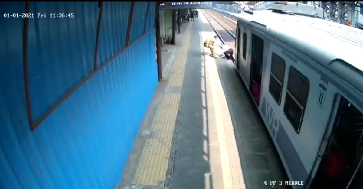 Watch: Mumbai Cop Saves Man From Getting Crushed Under Train, Then Slaps Him