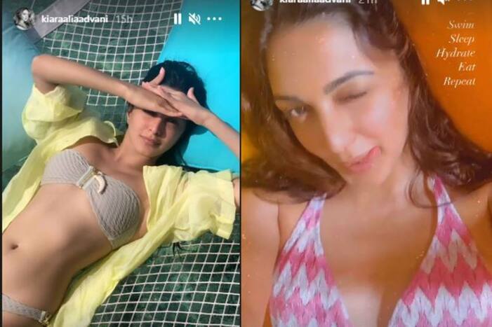 Kiara Advani Sets Temperature Soaring in Yellow Bikini as She Lays on Net Bed in Maldives