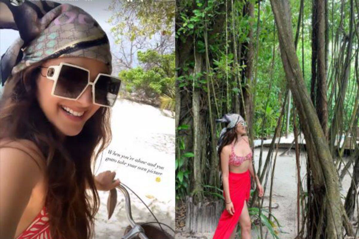 Kiara Advani picked a printed red bikini and sarong for her day at the  beach in the Maldives