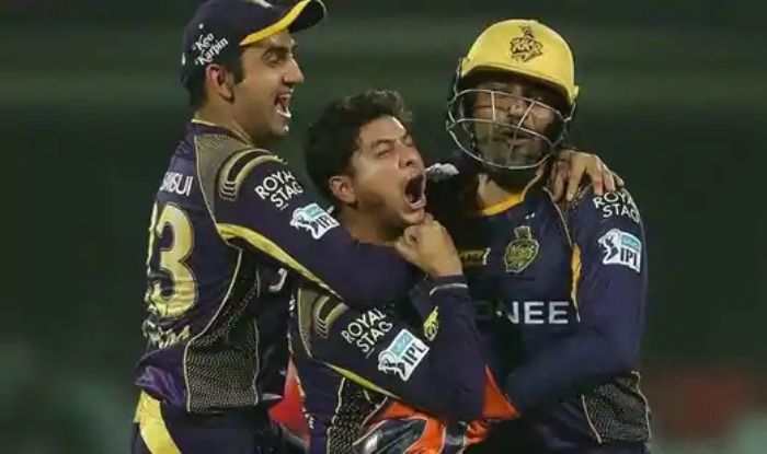 Kuldeep Yadav (C) with Gautam Gambhir (L) and Robin Uthappa in IPL 2016.(BCCI)