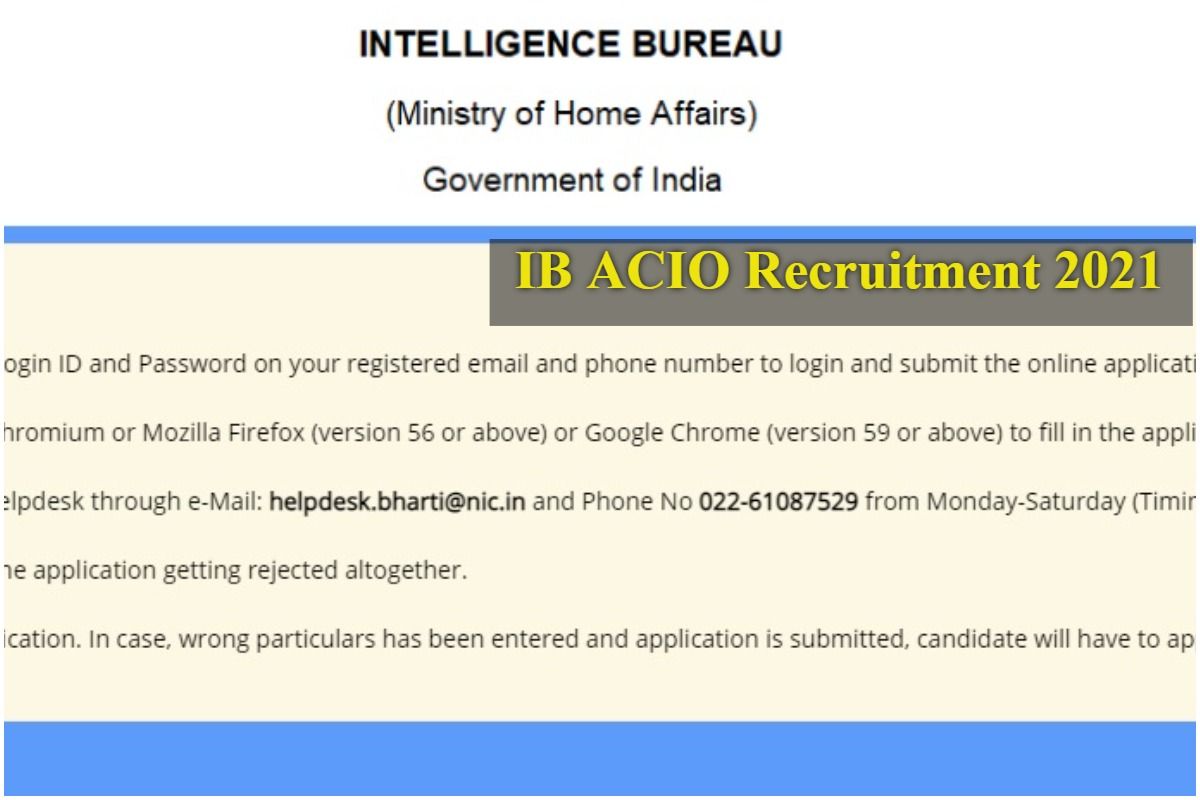 IB ACIO Recruitment 2021: इंटेलिजेंस ब्यूरो में अधिकारी बनने का सुनहरा ...