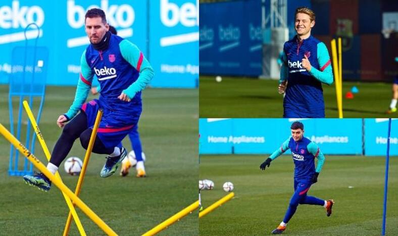 Lionel Messi, Frenkie de Jong and Pedri