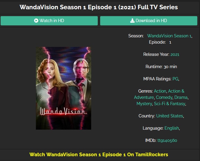 WandaVision Full HD Available For Free Download Online on Tamilrockers And Other Torrent Sites