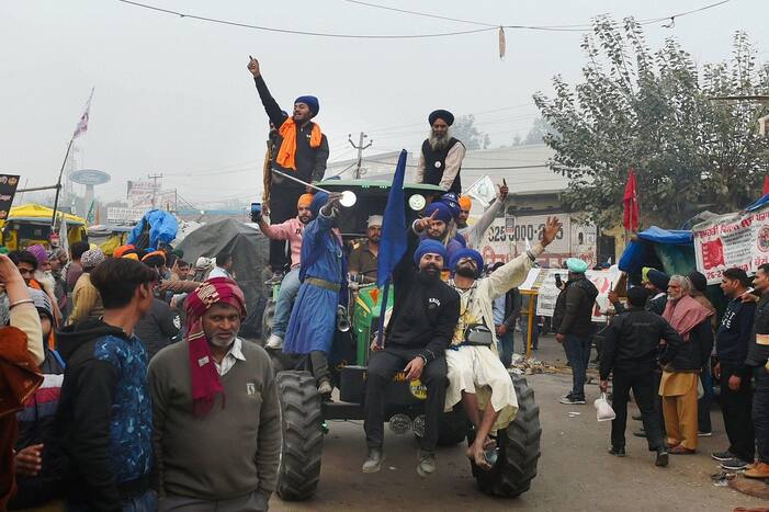 Farmers protesting at Singhu border. (Photo PTI)