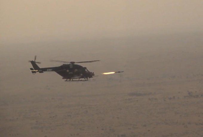 Joint User Trials for Helina (Army Version) and Dhruvastra (Air Force Version) Missile Systems designed and developed by DRDO were carried out from Advanced Light Helicopter (ALH) platform in desert ranges. (Photo: DRDO Twitter)