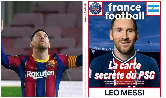 Lionel Messi rejoindra le Paris Saint-Germain?  La star de Barcelone en maillot du Paris Saint-Germain sur la couverture de France Football suscite des rumeurs