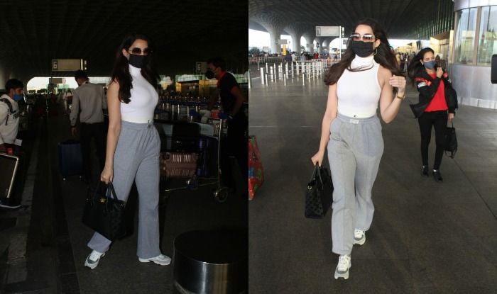 Nora Fatehi makes a bold statement in black and white at the airport