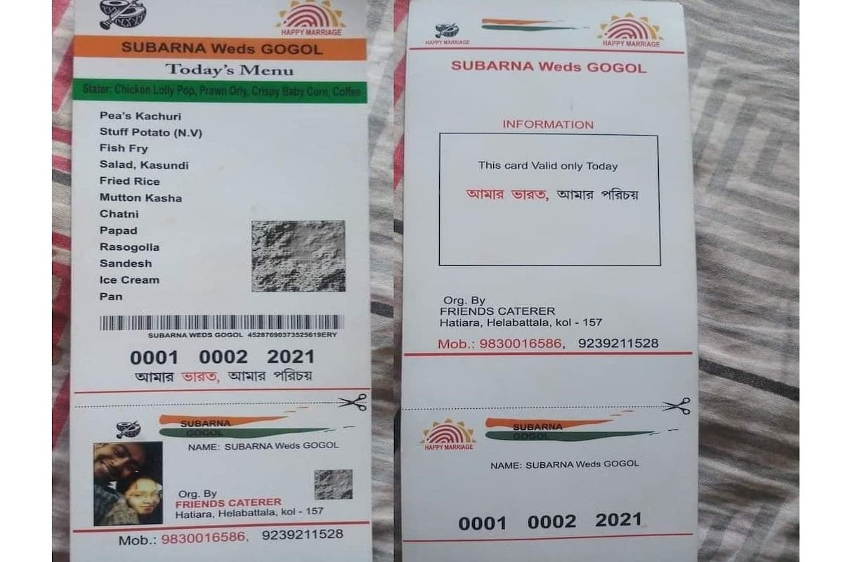 This Bengal Couple Chose to Have their Wedding Food Menu Printed on an Aadhaar  Card Format, Pics Go Viral