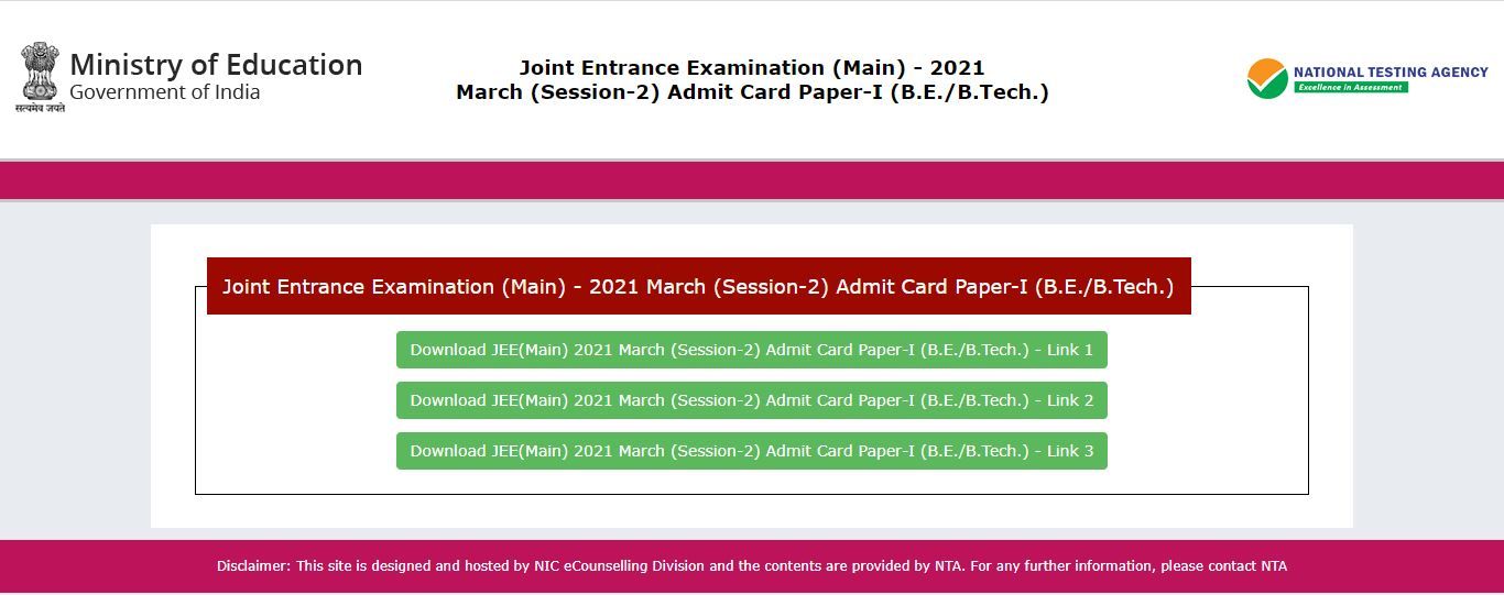 JEE Main March 2021 Admit Card RELEASED at jeemain.nta.nic.in | DIRECT LINK HERE