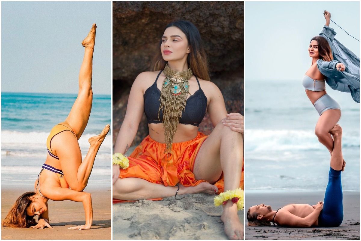 Download HD Girl Yoga Pose At Beach Wallpaper | Wallpapers.com