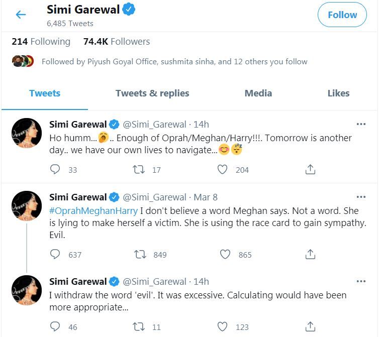Simi Garewal Trolls Meghan Markle For Being ‘Evil’ 