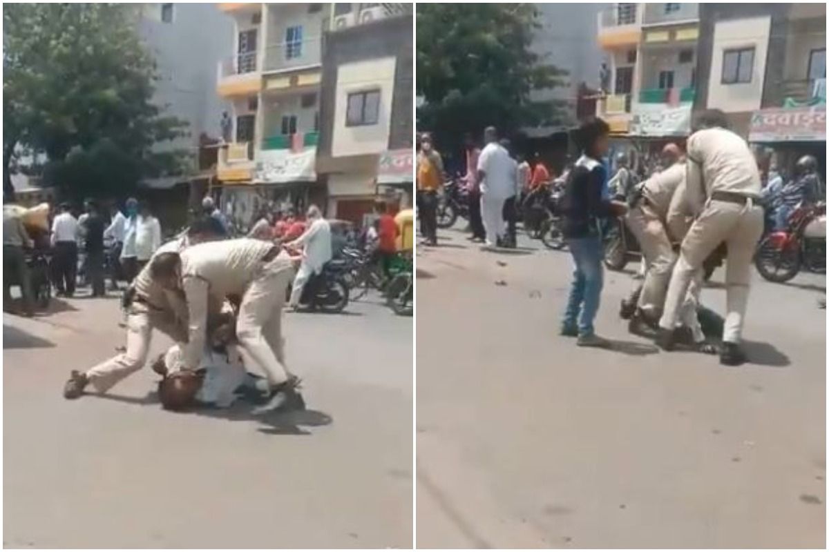 Video: 2 Cops Brutally Thrash Indore Man For Not Wearing Mask, His Son Pleads Them to Stop | Watch