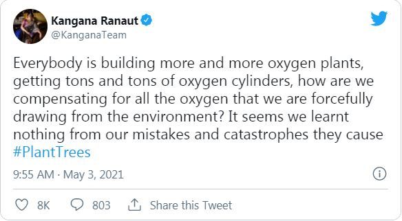 Kangana Ranaut Believes That 'We Are Taking Oxygen Forcefully From Environment For Medical Use'