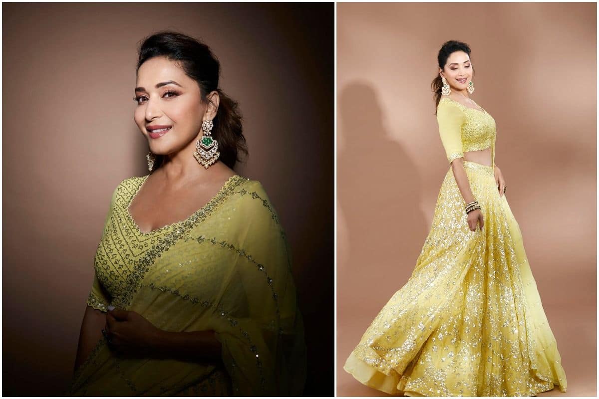 Madhuri Dixit Sparkles in a Yellow Lehenga, Keeps it Simple For Eid Festivities | See Pics