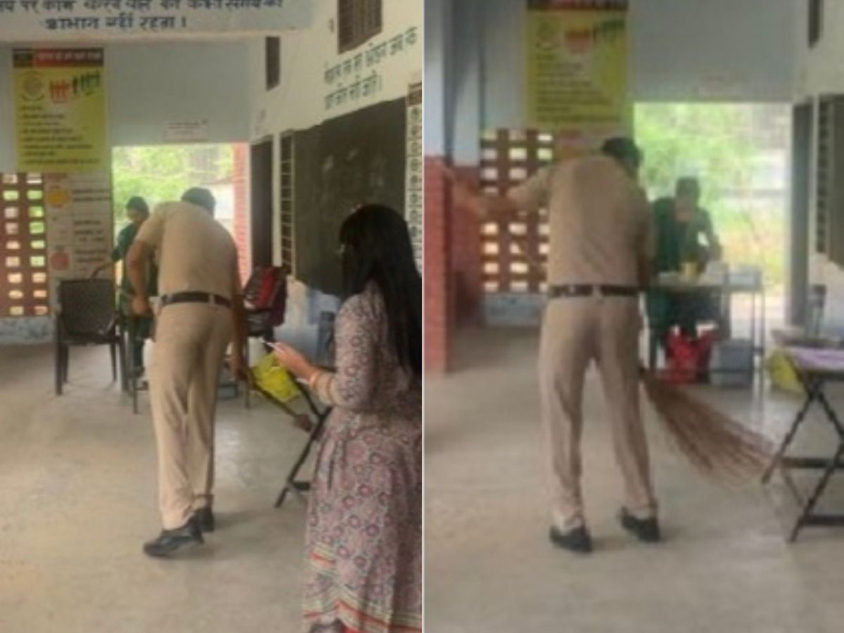 Police Constable Earns Praises After Photo of Him Sweeping Covid Vaccination Centre Floor Goes Viral