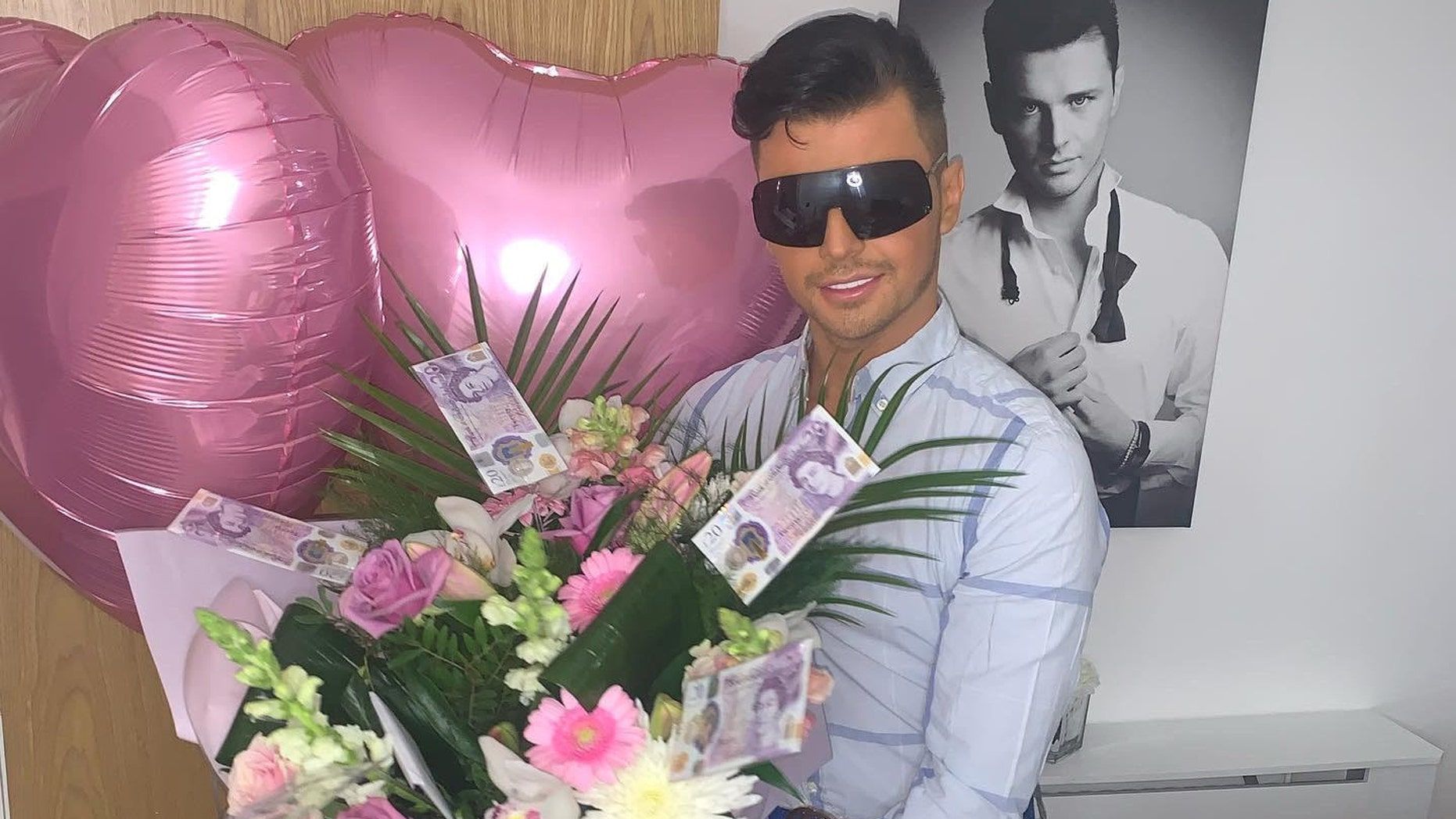 Featherstone threw himself a lavish party that had fireworks, a three-tier cake and a bouquet of flowers and cash.