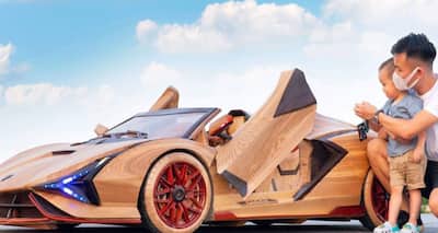 Father Of The Year: Man Makes Miniature Electric Lamborghini For His Son  Using Wood