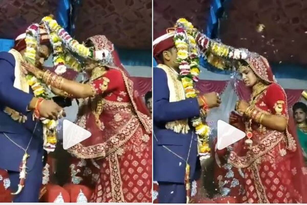 Viral Video: Wedding Garlands Entangle & Get Stuck on Grooms Head, Funny  Jaimala Video Goes Viral | Watch