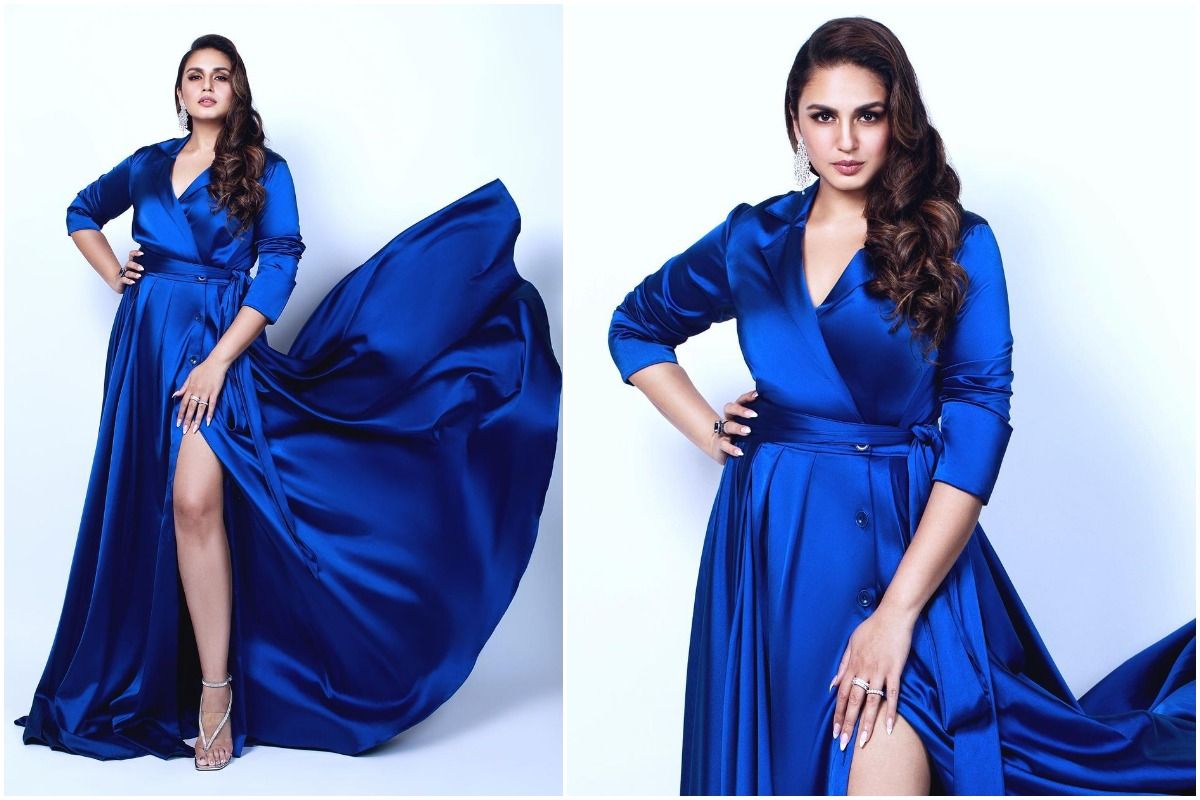 Huma Qureshi is a Sight to Behold in a Glamorous Thigh Slit Blue Dress