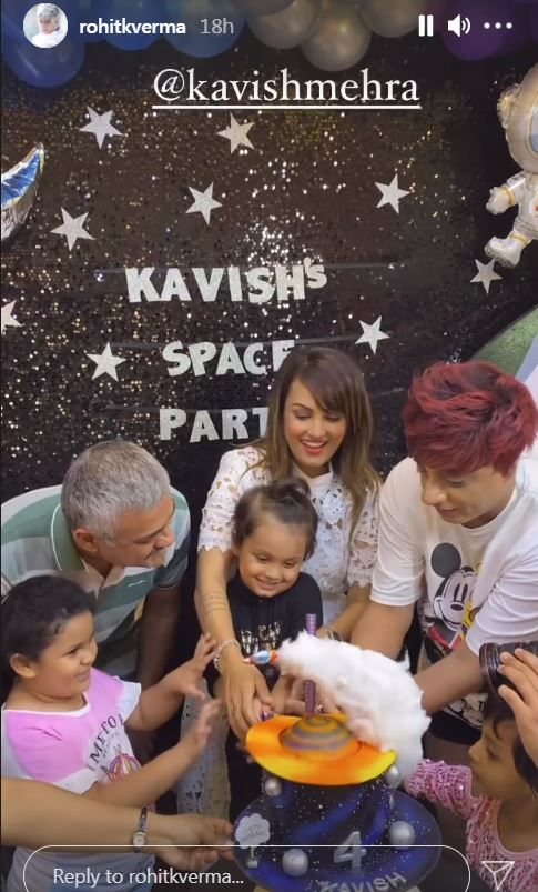 Nisha Rawal, son Kavish cut space theme birthday cake