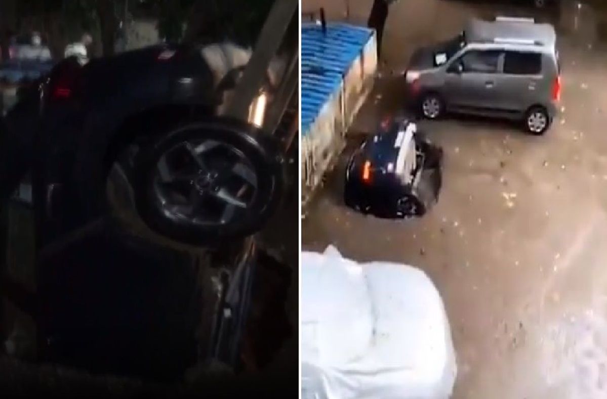 WATCH | Crane Used to Pull Out Car That Got Drowned in Huge Sinkhole After Mumbai Rains