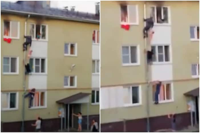 Viral Video: Men Climb Burning Building to Save 3 Children From Fire ...